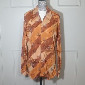 Vintage 70s California Floral Disco Shirt | XL | Long Sleeve Butterfly Collar